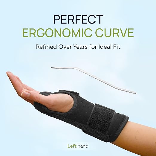 Carpal Tunnel Wrist Brace Support with 2 Straps and Metal Splint Stabilizer - Helps Relieve Tendinitis Arthritis Carpal Tunnel Pain - Reduces Recovery Time for Men Women - Left (S/M)