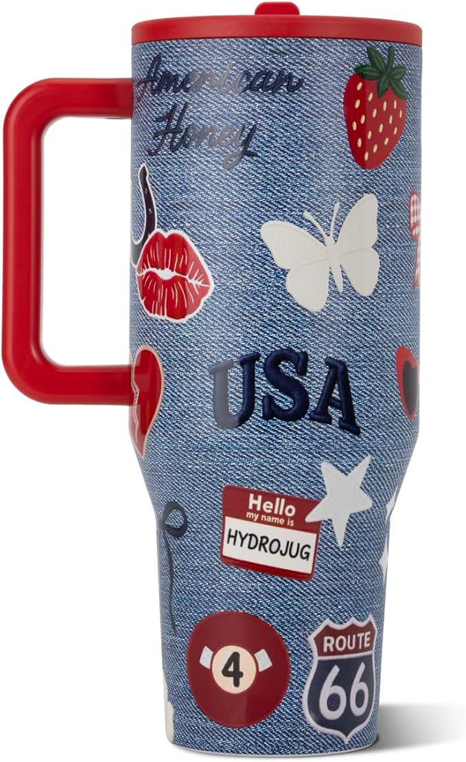 HydroJug Traveler 32oz, Insulated Tumbler with Handle & Straw, American Honey