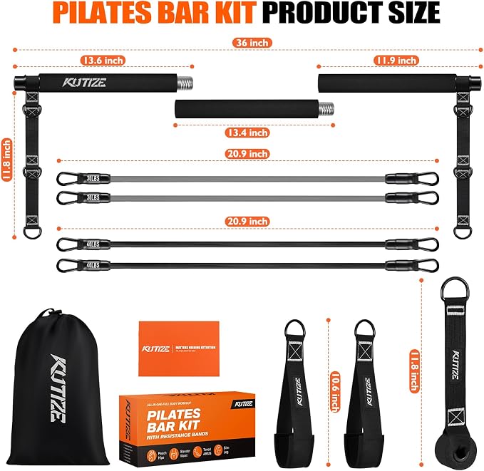 KUTIZE Pilates Bar Kit with Resistance Bands, Pilates Equipment, Multifunctional Pilates Bar for Women & Men, Pilates kit for Hip, Back, Arm, Full-Body Workouts, Home Gym Strength Training Equipment