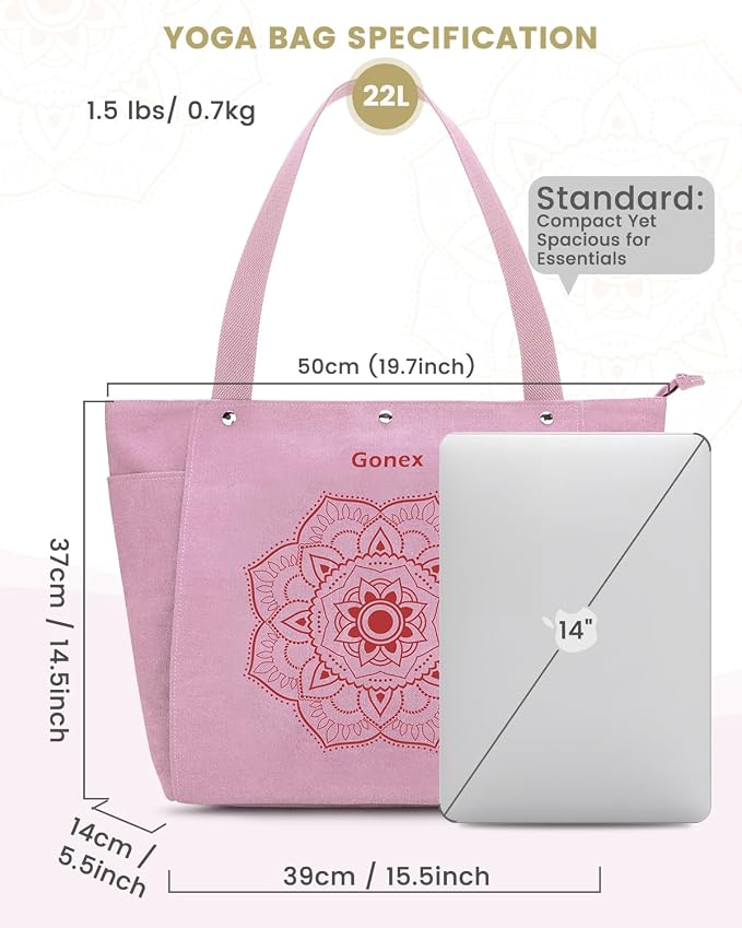 Gonex Yoga Mat Bag For Women Canvas Tote Pilates Gym Bag With Mat Carrier | Front-Opening Quick Access Mat Straps, Durable Cotton Canvas, Machine Washable, Bottle Holder Multi Pockets, Yoga Gym Travel