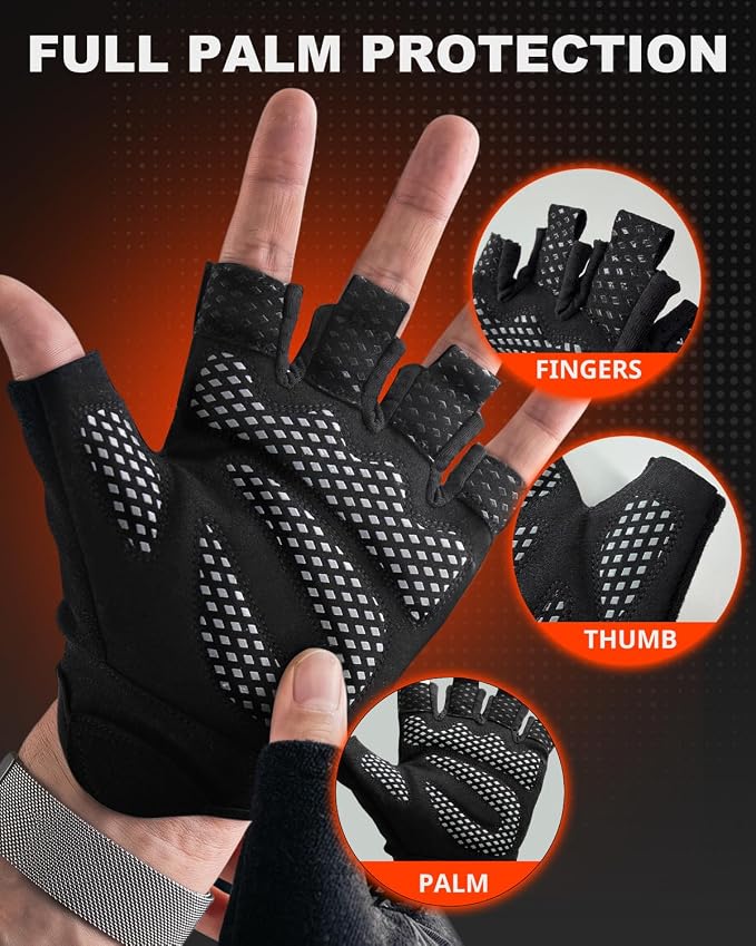 Workout Gloves for Men & Women, Enhanced Grip, Full Palm Protection | Breathable and Durable Gloves for Weight Lifting, Gym Training, Pull Ups, Strength Training and Fitness Workouts