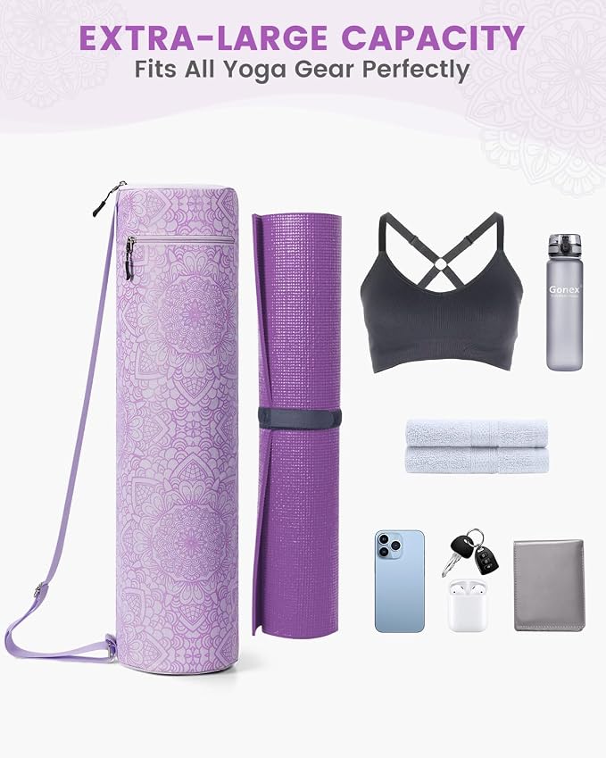Gonex Yoga Mat Bag, Full-Zip Mat Carrier | 600D Oxford Fabric, Wet Pocket, Front Zip Pocket, Adjustable Strap, Fits Mats up to 26"