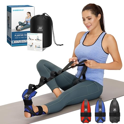 comness Foot and Calf Stretcher-Stretching Strap For Plantar Fasciitis, Heel Spurs, Foot Drop, Achilles Tendonitis & Hamstring. Yoga Foot & Leg Stretch Strap. (Blue)