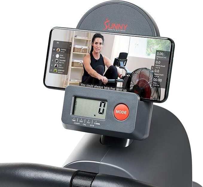 Sunny Health & Fitness Smart Magnetic Rowing Machine with Extra Long Rail