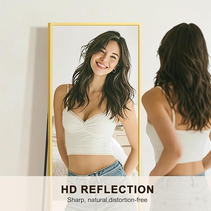 FICTOR Full Length Mirror with Stand, Floor Standing Mirror, 70"x24", Gold | HD Shatterproof Glass, Free-Standing or Wall-Mounted, Full Body Mirror for Bedroom, Living Room, Dressing Room, Entryway