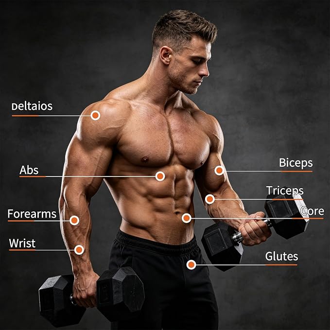 Hex Dumbbells Set for Home Gym – PVC/PEV Coated, Anti-Roll Design, Non-Slip Grip, Cast Iron Core – Versatile Strength Training Weights, 100LB Total (25LB×2+30LB×2)