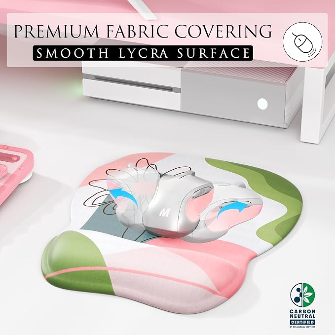 MROCO Ergonomic Mouse Pad with Gel Wrist Rest, 9.4 x 8.1 in, Pastel Petals | Ergonomic Shape Design, Multiple Pattern Options, Gel Wrist Comfort, Smooth Lycra Surface, Non-Slip PU Base
