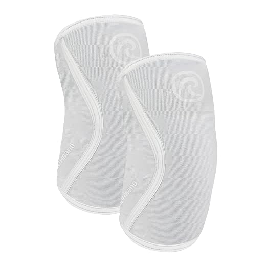 Rehband Elbow 5mm Compression Sleeve, Neoprene Sleeves for Weightlifting, Anatomical Design, Non-Slip & Close Fitting, Elbow Support Unisex, Colour:Arctic/White - 1 Pair, Size:X-Large