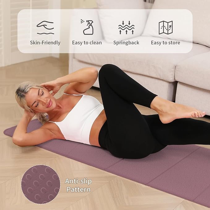 PAIDU Foldable Yoga Mat 10mm Thick, 75"x26" Non-Slip Fitness Exercise Mat | SGS Certified| uick Fold，Easy Storag，Portable for Yoga/Pilates/Studio/Home Workout