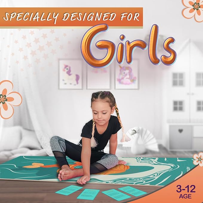 Kids Yoga Mat Set - Comfortable Dinosaur Kid Yoga Mat Boy with 12 Yoga Cards, Storage Bag, Beige Play Mat Thick for Gymnastics Mat, Exercise Mat, No-Toxic and Non-Slip for Ages 3-12