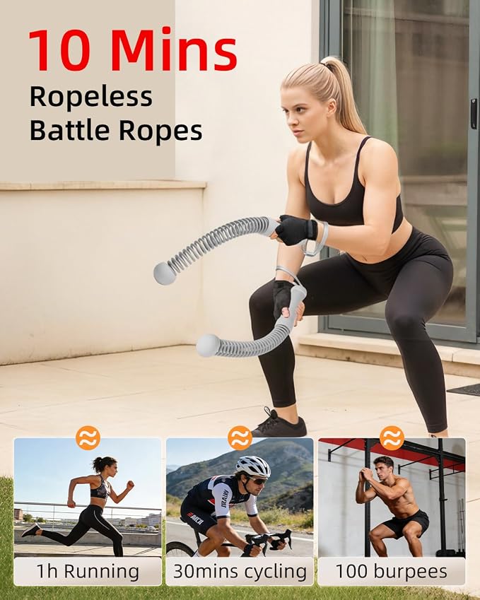 Abahub Weighted Ropeless Battle Rope, Portable Silent Cordless Battle Ropes, Space Saving Home Gym No Battle Ropes with Storage Bag, 2PCS Grey - Set A