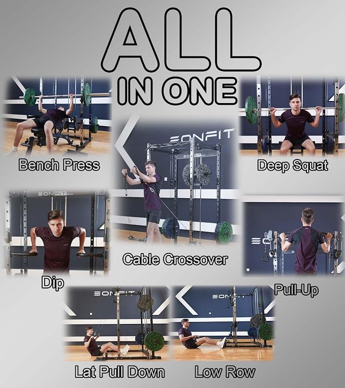 Eonfit E5 Smith Machine with Leg Press for Home Gym | Functional Trainer Power Rack Power Cage With Pivot Arms Lat Cable Crossover Pulley System All In One For Garage Apartment