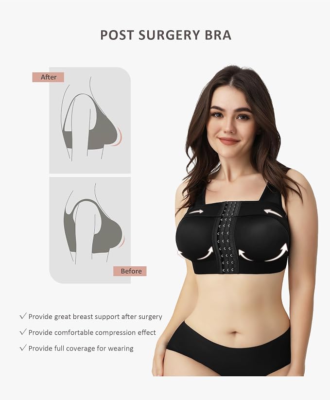 FeelinGirl Arm Compression Sleeve Women Post Surgery Front Closure Bra | Arm Lipo Compression Garment, Seamless Arm Shaper for Flabby Arms, Lymphedema Compression, Breast/Back Support