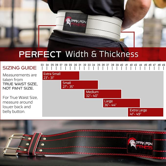 Dark Iron Fitness Genuine Leather Weightlifting Belt, 4 Inch Wide for Men Women with Double Prong Buckle Reinforced Stitching, Powerlifting Deadlift Squat Training Core Support Gym Strength Workout