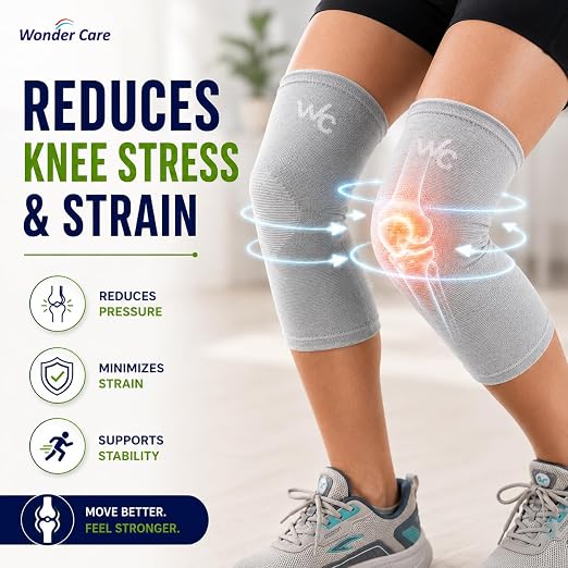 Wonder Care 2-Pack Bamboo Knee Compression Sleeve for Men and Women, Compression Knee Sleeve for Running, Volleyball, Gym Weightlifting Made from Bamboo Yarn, Perfect Knee Brace for Knee Pain and Enhanced Comfort - 1 Pair