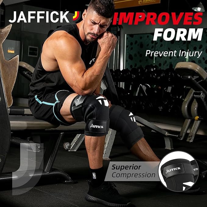 Jaffick 7MM Neoprene Knee Compression Sleeve for Weightlifting (1 Pair), M | Double-Layer With Pressure Belt, Powerlifting & Cross Training - Men & Women