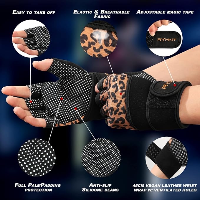 Workout Gloves for Women Men with Wrist Wrap Support Weight Lifting Gloves | Padded Gym Gloves for Weightlifting, Exercise, Crossfit, Resistance Training, Wrist Protection, Full Palm Grip, Fingerless