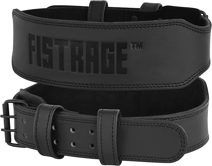 FISTRAGE Power Weight Lifting Leather Belt Gym Back Support Strap Training Fitness Exercise for Tough Workouts | Power Lifters | Supports Lumber Lower Back With Free Wrist Strap