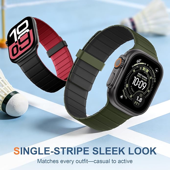 SNBLK Magnetic Band Compatible with Apple Watch Bands for Men 44mm 45mm 46mm 49mm 42mm 41mm 40mm 38mm Women, Secure Silicone Sport Loop Magnet Strap for iWatch Ultra 3 2 1 SE Series 11 10 9 8 7 6 5 4