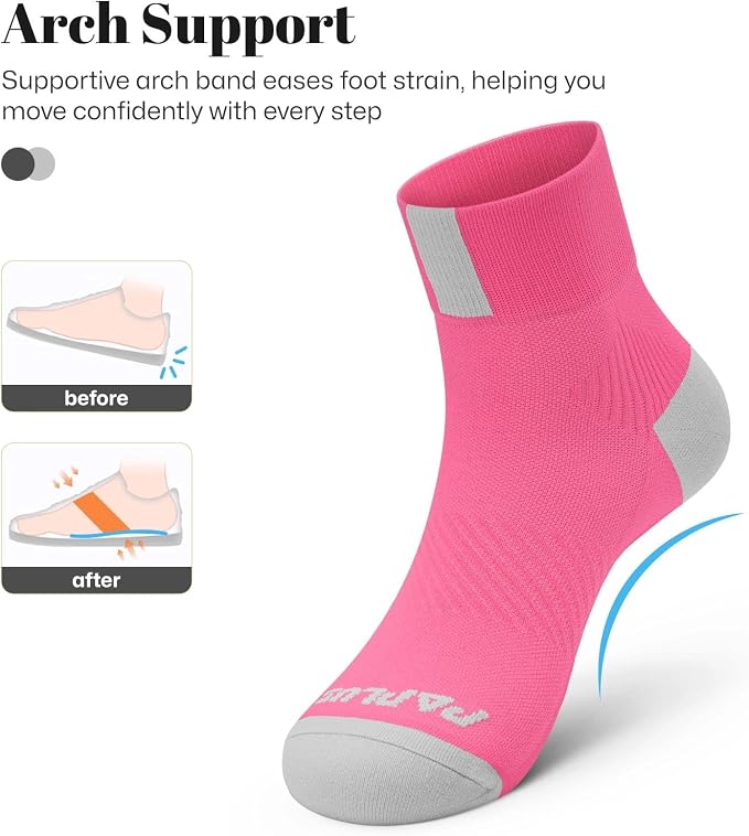 Ankle Compression Socks for Women 6 Pairs, Running Socks with Arch Support | Moisture Wicking Cushioned Plantar Fasciitis Socks for Walking, Jogging, Climbing, Tennis, Golf, Fitness and Everyday Use