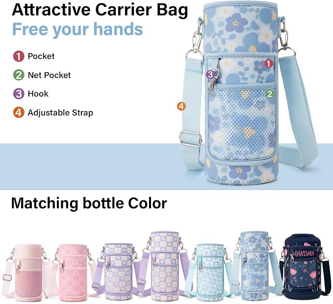 DYSANKY Insulated Water Bottle Gift– Stainless Steel Bottle with Carrier Bag, Strap & Gift Box – BPA-Free – Ideal for Hiking, Camping & Travel - Blue Flower 40 oz