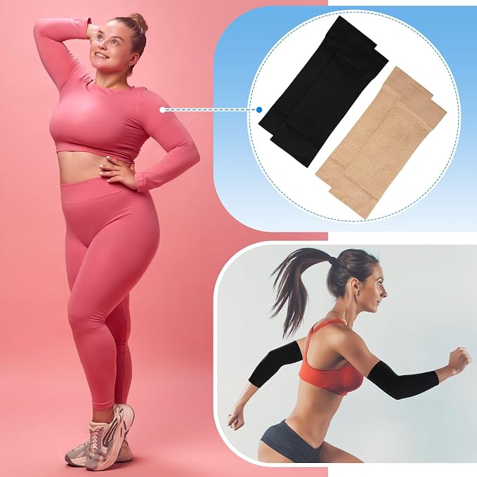SATINIOR 8 Pairs Sun Protection Cooling Arm Sleeves Upper Compression Sleeve Plus Size Slimming Arm Shaper Wrap for Women