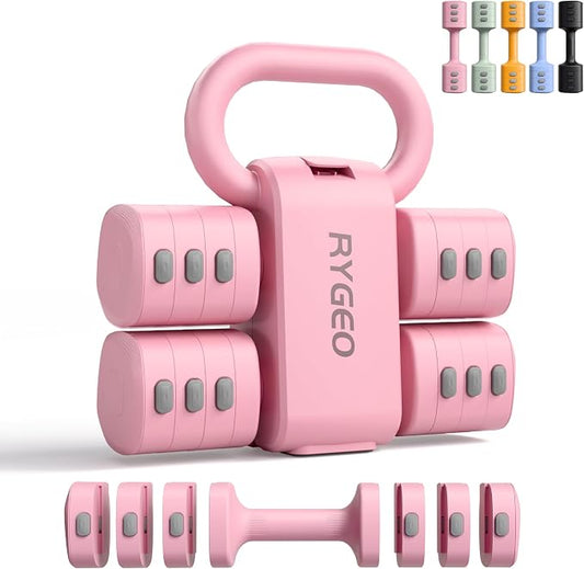 2-in-1 Adjustable Dumbbell Set for Women - 4 Levels (2.2lbs to 12.1lbs) - Home Gym Weights for Women at Home - Fitness Dumbbells