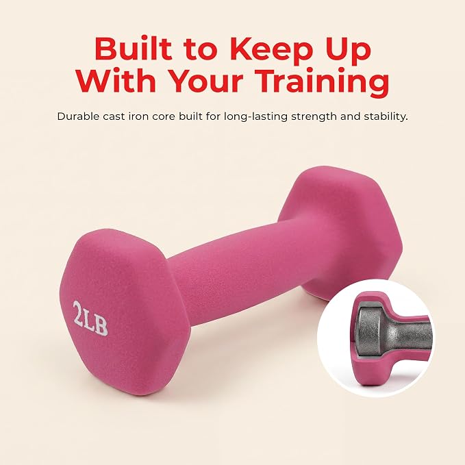 Sunny Health & Fitness Neoprene Hex Dumbbell for Home Gym 2-10 lb Pair | Strength & Cardio Weights, Muscle Toning, Yoga, Pilates & Rehab, Secure Grip, Home Workouts, 2, 5, 8, 10 lb Pairs