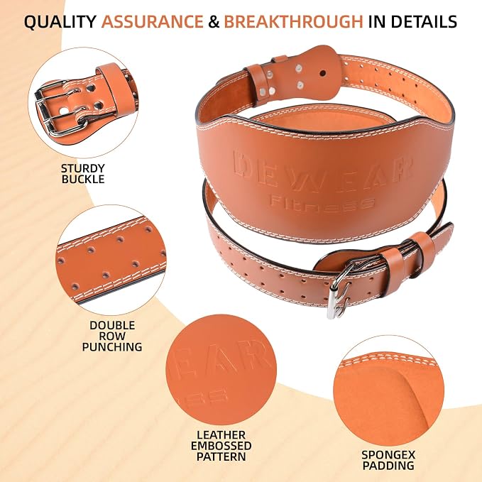 Leather Weight Lifting Belt, 4”& 6”Padded Lumbar Back Support, 10 Adjustable Holes, Gym Weight Belt Ideal for Deadlift, Powerlifting, Bodybuilding and Squat