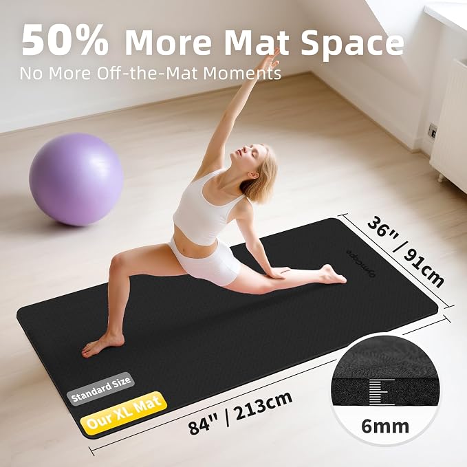 Extra Large Yoga Mat – 72"x48" or 78"x57", 1/4"–1/2" Thick Mat for Women & Men, TPE Non-Slip Pilates Mat for Home Gym, Yoga, Stretching, Meditation