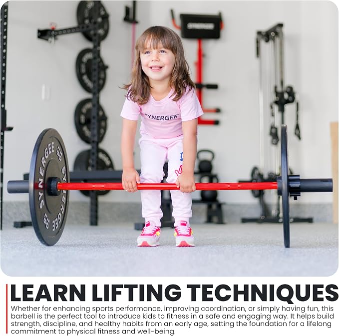 Synergee Kids Barbell – 5 lb Youth Bar in Blue Orange Pink