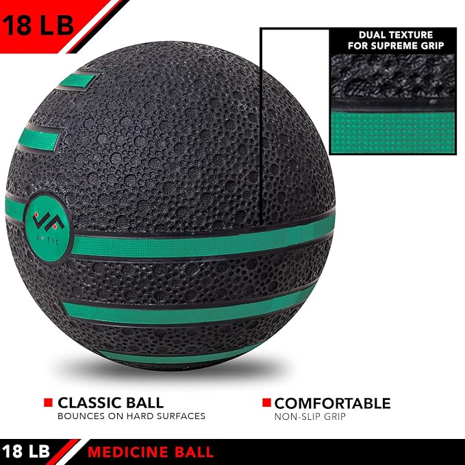 JFIT Dual Texture Medicine Ball – Weighted Exercise Ball for Strength, Core & Functional Fitness Training