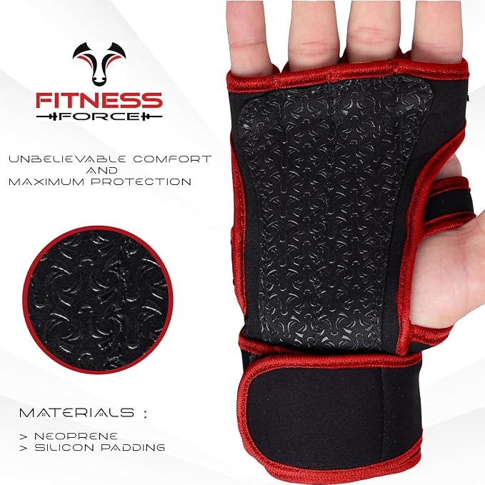 FITNESS FORCE Ventilated Weight Lifting Workout Gloves for Men & Women | Gym Gloves for Men & Women with Built-in Wrist Wraps for Men, Exercise Gloves for Weightlifting, Cycling & Cross Training