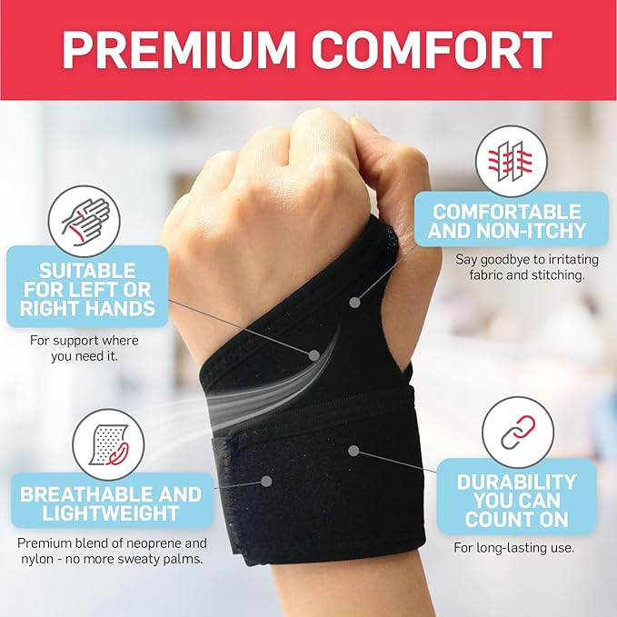 Dr. Arthritis Essentials Wrist Brace for Support & Pain Relief – Adjustable Wrist Wraps for Stability & Comfort – Ideal for Recovery, Work, Sports, and Everyday Use (Black Single)