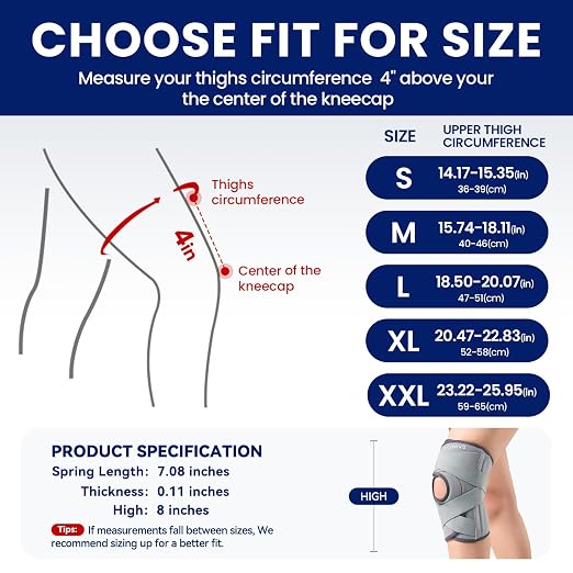 JOMVD Knee Brace for Knee Pain, Meniscus Tear, Adjustable Knee Support with Side Spring Stabilizers for Meniscus Tear, ACL, Arthritis, Knee Pain Relief, Women and Men, Medium