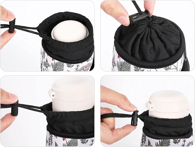 Nuovoware Water Bottle Carrier Bag, 25oz/32oz Bottle Pouch Holder, Adjustable Shoulder Hand Strap 2 Pocket Sling Neoprene Sleeve Sports Water Bottle Accessories for Gym Hiking Travel, Hibiscus White