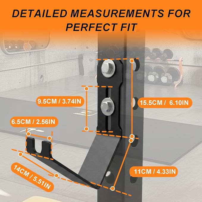 Heavy-Duty Battle Rope Storage Attachment for Squat Rack, Universal 5mm Steel Hanger with Multi-Use Front Notch, Adjustable Mount Fits 5/8" & 1" Holes, Home Gym Equipment Organizer