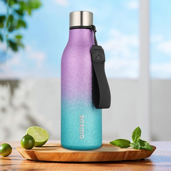 BJPKPK 18oz Insulated Water Bottle, Stainless Steel Bottle with Carry Strap | Keep Cold & Hot Vacuum Insulation, Leak-Proof BPA-Free Design, Slim Bottle Fits Most Cup Holders for Gym, Office & Travel