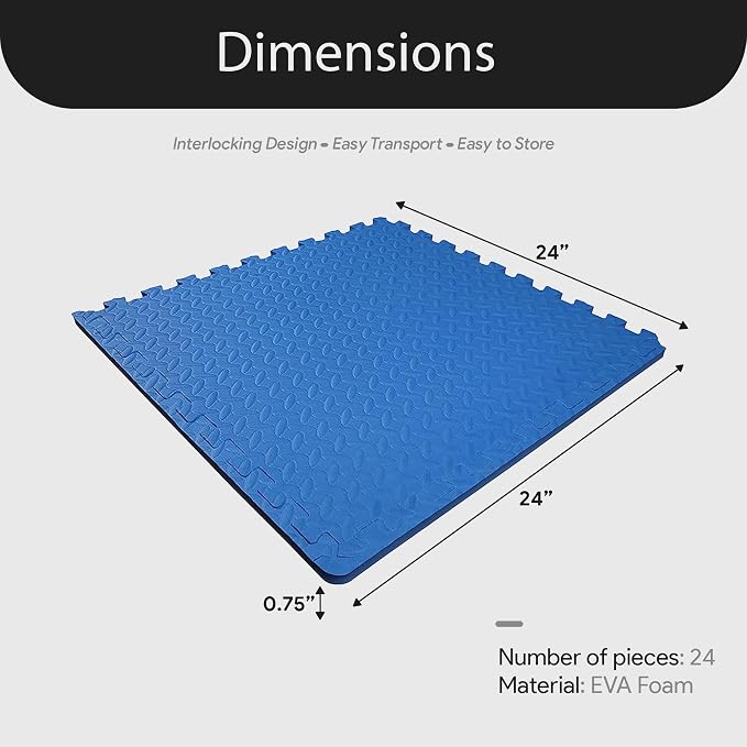 BalanceFrom Puzzle Exercise Mat with EVA Foam Interlocking Tiles (Blue) | Tiles for Home Gym, Mat for Home Workout Equipment, Floor Padding for Kids, Blue, 24 in x 24 in x 3/4 in, 96 Sq Ft - 24 Tiles