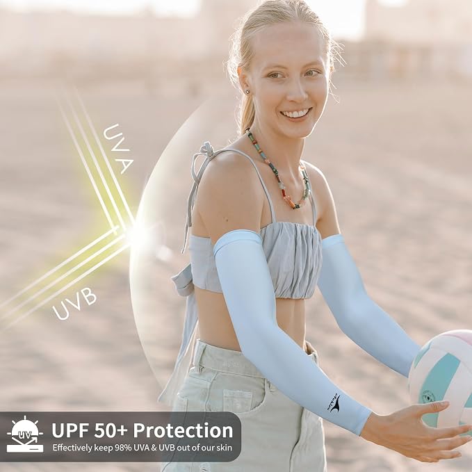 Achiou Volleyball Arm Sleeves for Women, Cooling Ice Silk Sun Sleeves Youth | Summer Ice Silk Compression Sleeves, UPF 50+ UV Protection, Perfect for Teen Girls & Women Outdoor Sports, Anti-slip Silicone