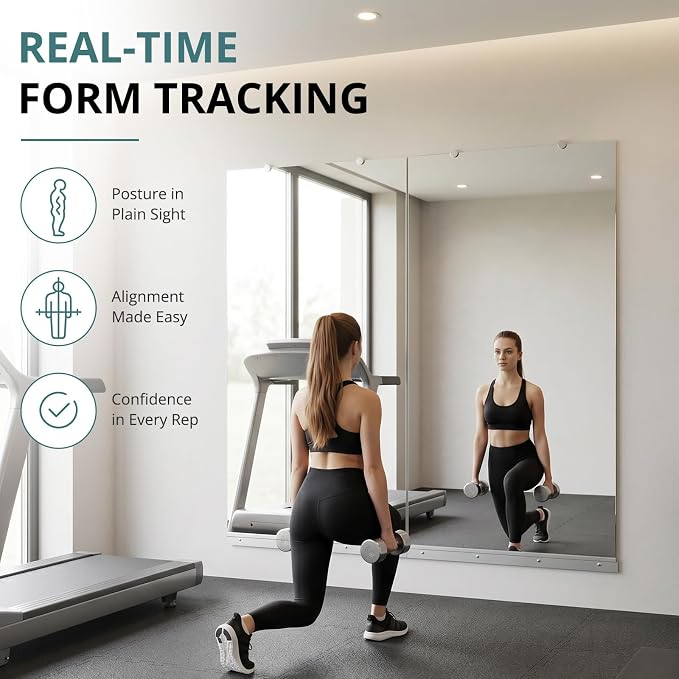 Rovibek 2 Pack Home Gym Mirror, 24x48In Large Workout Mirror for Exercise | Frameless Tempered Glass, Wall-Mounted Gym Mirrors for Home Gym, Garage Gyms, Yoga Rooms and Dance Studios