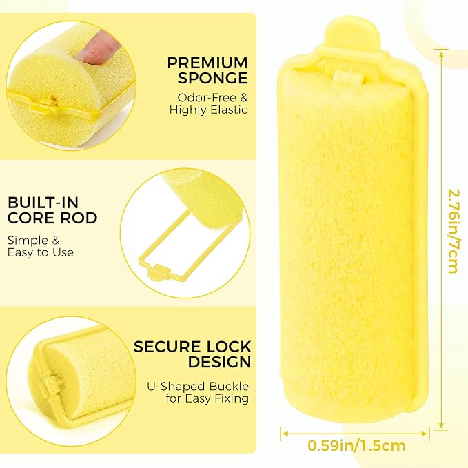 43 PCS Foam Hair Rollers - 0.59 Inch Sponge Rollers for Heatless Hair Curler Flexible Sponge Curler Tool and Rat Tail Comb for Short/Long Hair Soft Sleeping Thin Hair Curl Overnight Rulos