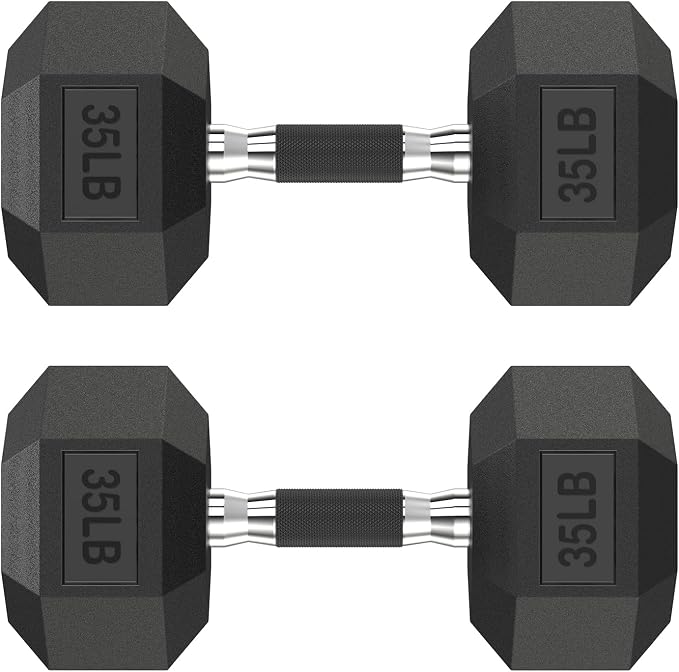 HANDBODE Rubber Encased Hex Dumbbell Pair, 2.5-65 lb | Non-Slip Handle Design for Secure & Comfortable Grip, Hand Weights for Strength Training, Fitness & Home Gym