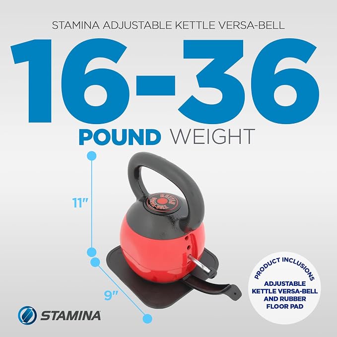 Stamina X Kettle Versa-Bell - 36 lbs Strength Training Kettlebell - Adjustable Kettlebell Weights with Smart Workout App - Kettlebell Weights for Home Workout | 36 lbs Strength Training Kettlebell; Adjustable Kettlebell Weights with Smart Workout App