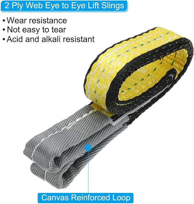 PATIKIL Lift Strap 1" x2', 2-Ply Polyester Tie Down Web Straps 3100lbs Capacity for Lifting Moving Rigging Hoisting, Yellow