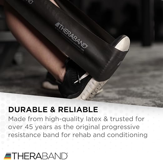 THERABAND Professional Resistance Band, Black Level 5 Special Heavy, 5 ft | Portable, lightweight, latex. For desk, recovery, gym. Therapy, physical, fitness, strength.