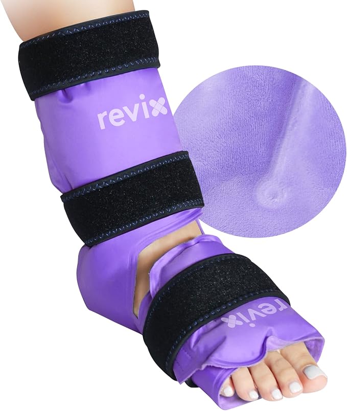 REVIX Ankle Ice Pack Wrap, Reusable Foot Cold Pack, Purple | Ankle Ice Wrap with Soft Plush Lining, Flexible Gel for Plantar Fasciitis, Achilles Tendonitis & Post-Workout Recovery