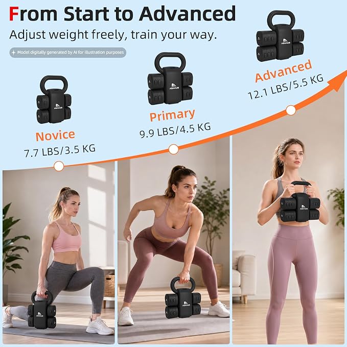Abahub 2 in 1 Kettlebell & Dumbbell Set, Adjustable Dumbbell for Home Gym | Dumbbell with Kettlebell Converter Set of 2, Full Body Workout Kettlebell for Women