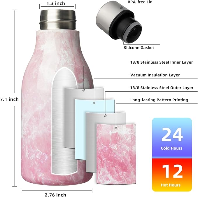 BJPKPK 12oz Insulated Water Bottle, Stainless Steel Bottle with Carry Strap | Keep Cold & Hot Vacuum Insulation, Leak-Proof BPA-Free Design, Slim Bottle Fits Most Cup Holders for Gym, Office & Travel