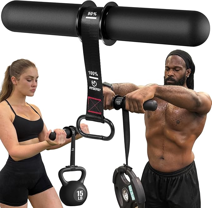 FitBeast Forearm Strengthener & Forearm Exerciser, Wrist Roller | Forearm strength trainer with thick handle and adjustable strap. Ideal for grip strength, muscle building and rehabilitation.